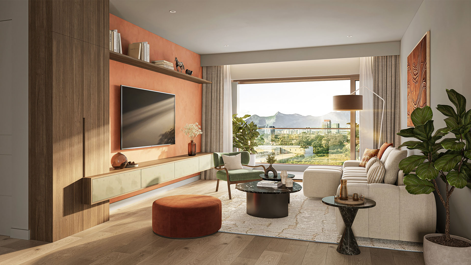 3-bedroom apartment living area at Central Park Trianon