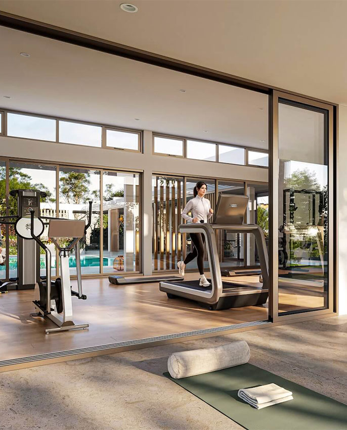 Fitness and yoga room at Central Park Trianon Mauritius
